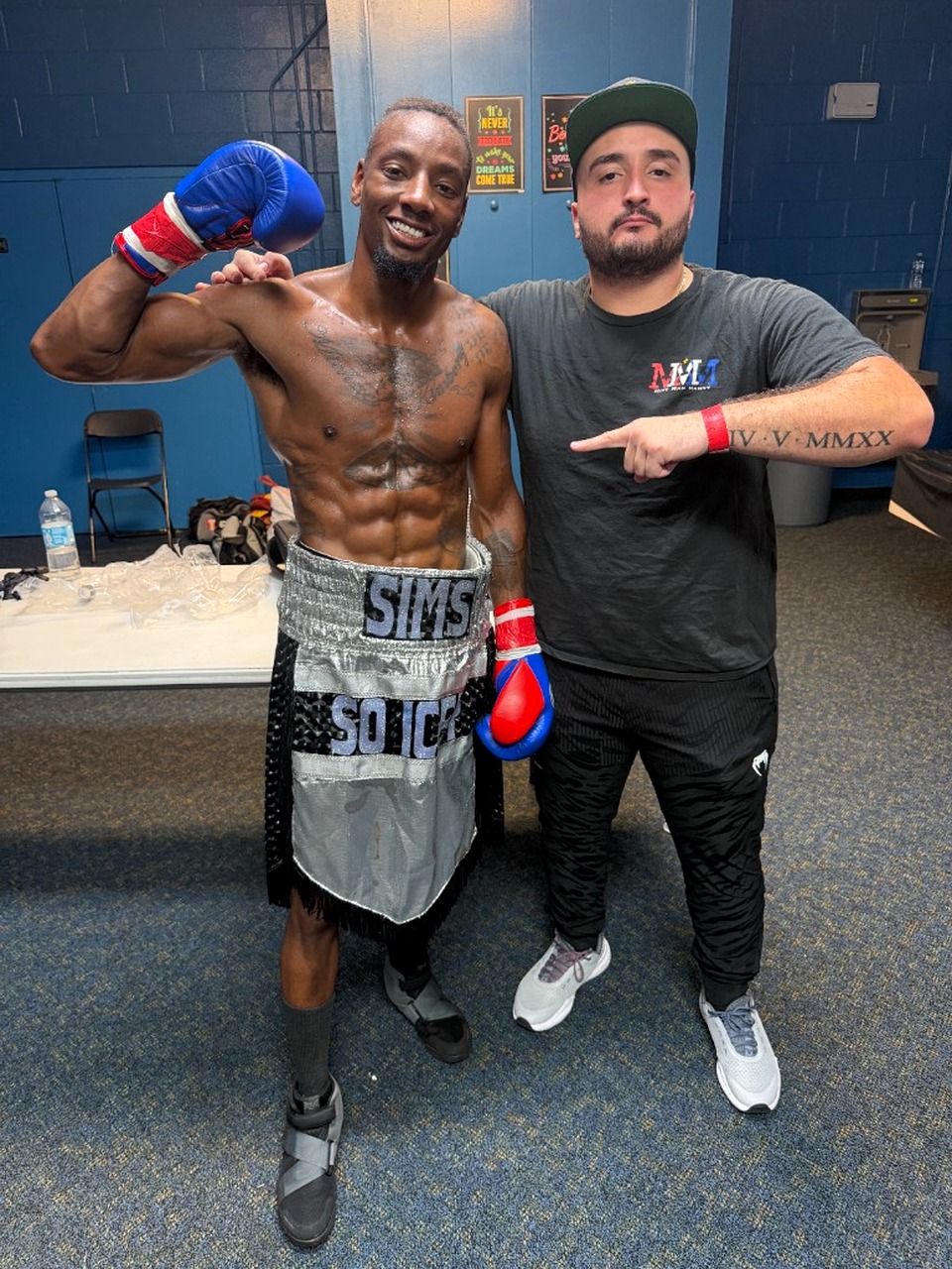 Marlin Sims post-fight victory with Mitt Man Manny